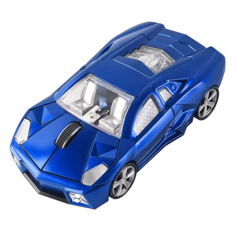 CHUYI Cool Sports Car Shaped Wireless Mouse 1600DPI Cordless Optical Mice with USB Receiver for Office School Home Travel, for PC Laptop Computer Gift (Blue-1 Pack) - Image 1